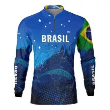 Camisa Agro Brk Fazenda Agricultura Brasil Azul Com Uv50 +