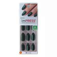 Unhas Autocolantes Kiss Impress Amendoada Esmerald