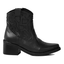 Botas Texanas Taco Medio Recortes 3d Mujer Cuero 100% Isabel