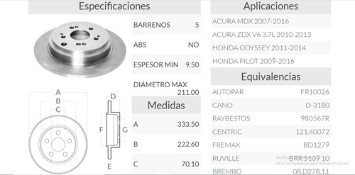 Disco Trasero De Freno Honda Pilot 09-16 Foto 2