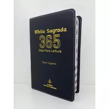 Bíblia Sagrada 365 Dias Com Reflexões Capa Couro Sintético Preta Letra Hipergigante Com Índice E Capa Plástica
