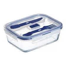 Tupper Lonchera De Vidrio Con Cubiertos De Plastico Moderno Color Transparente/azul