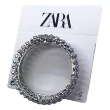 Pulsera Zara Brillantes Plateada Espiral Tipo Brazalete