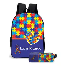 Kit Mochila Infantil C/ Nome Estampado E Estojo Tema Autismo