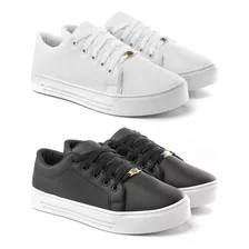 Kit 2 Pares Tenis Feminino Donna Casual Basico Confortavel