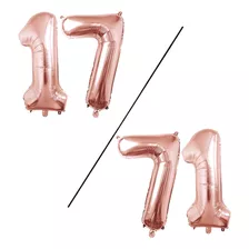 Kit 2 Globos Numero Grande Metálico Rose Gold 80 Cm 32''