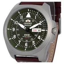 Relógio Orient Masculino Automático Prateado Verde Militar Cor Do Fundo Marrom