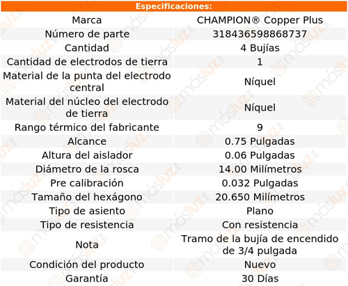 4 Bujas Kit Copper Plus 125 L4 1.3l 61/67 Champion Foto 2