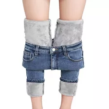 Calças Jeans De Inverno De Pelúcia Quente E Elástica