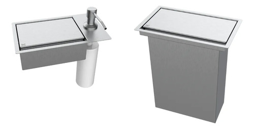 Kit Lixeira 4,1l + Porta Esponja Com Dispenser Inox Cinza Cinza