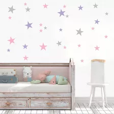 Adesivo Parede Estrelas Rosa Cinza Infantil Bebe 322un R25