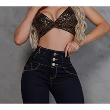 Calça Jeans Feminina Aperta Barriga Botões Elastano Barata