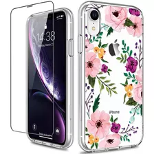 Funda Floreada Para iPhone XR Con Protector De Pantalla