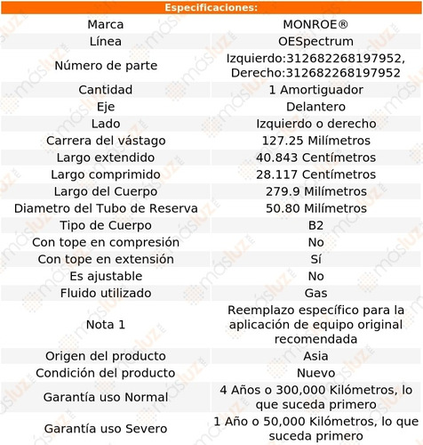 (1) Amortiguador Del Oespectrum Gas Der O Izq Ssr 03/06 Foto 2