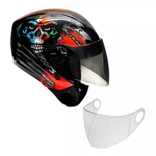 Capacete Moto Aberto Caveira Skul Fw3 Viseira Cristal E Fumê