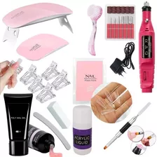 Kit Polygel Lixadeira Bivolt Unhas Alongamentos Molde F1