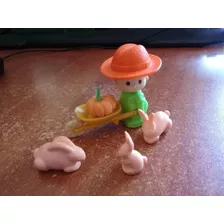 Muñeco Pinypon Antiguo: Muñeco Jardinero Y Conejos