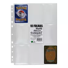 10 Folhas Fichário Álbum Pasta Cartas Cards Pokémon Magic 