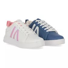 Dúo Pack 318 Tenis Urban Sneakers Blanco Azul Dama Mujer