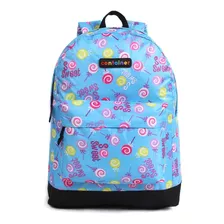 Mochila Escolar Juvenil Para Costas Pirulito Azul Estampada