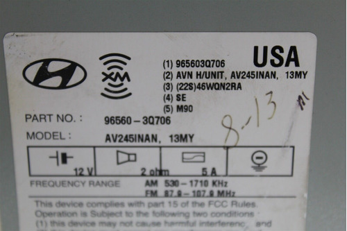 2013 Hyundai Sonata Gps Navigation Am Fm Cd Xm Radio Recei Foto 7
