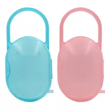 2 Case Estojo Porta Protetor Chupeta Premium Para Bebê Buba Cor Azul/rosa