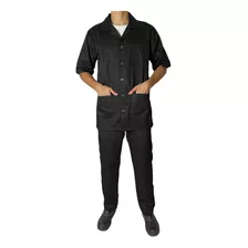 Conjunto Brim Calça E Jaleco Manga Curta Uniforme Trabalho