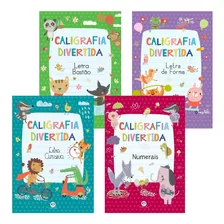 Kit 4 Livros Alfabetização Caligrafia Divertida Números E Letras Bastão Forma E Cursiva