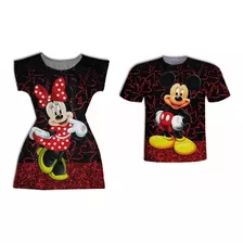 Blusas Pai + Vestido Mãe - Mickey E Minnie Glitter 1