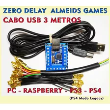 Placa Zero Delay + Cabo Usb 3mts + Chicote - Ps3 Pc Rasp