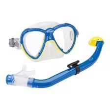 Kit Infantil De Mascara E Snorkel Bubbles Em Silicone Seasub Cor Azul