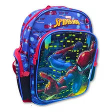 Mochila Escolar Homem Aranha Com Alças Com 04 Compartimentos Cor Azul Desenho Do Tecido Estampado