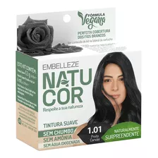 Kit Tintura Natucor Tinta De Cabelo Tom 1.01 Preto Carvão X 12g