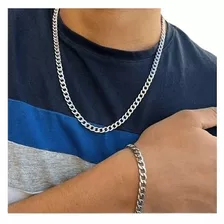 Correntinha Colar Masculino Grumet + Pulseira 7mm 60cm Aço