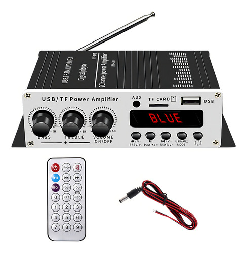 Amplificador Auto Moto Casa 12v Fm Usb Tf Bluetooth Aux Mp3 Color Negro Potencia De Salida Rms 20 W