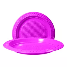 Platos Plastico Descartable 15 Cm Postre De Colores X50u