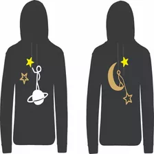 Duo De Sudadera Parejas Diseño De Media Luna Y Asteroide 