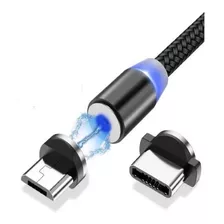 Cable Magnético Iman 3 En 1 Cargador Lighting V8 Tipo C Color Negro
