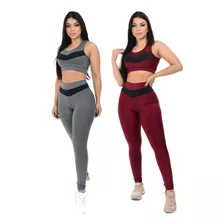 Combo 2 Legging E 2 Top Cropped Com Bojo Roupa De Academia