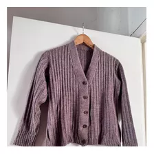 Saco Cardigan De Lana Acrilico Rosa Oscuro Talle M