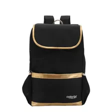 Mochila Feminina Preta Com Detalhes Dourados Cor Preto