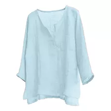 Blusa Holgada Cómoda Con Cuello Y Mangas Largas De Verano Q