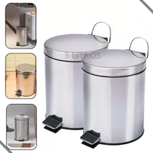 2 Lixeiras 3l Inox Cozinha E Banheiro Com Pedal Abre Tampa