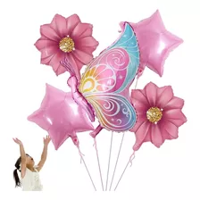 5 Balão Borboleta + Flor + Estrela Decoração Jardim Encantad