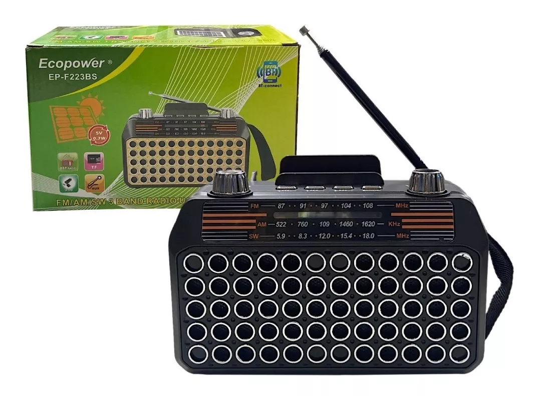 Radio Portátil Com Placa Solar Bluetooth: Ep-f223bs-ecopower
