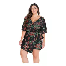 Macaquinho Com Saia Plus Size Floral Marguerite