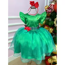 Vestido Verde Natalino Laço Xadrez Acomp Tiara Brinde+saiote