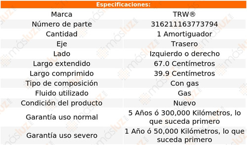 1- Amortiguador Gas Trasero Izq/der Ford Edge 07/10 Trw Foto 2