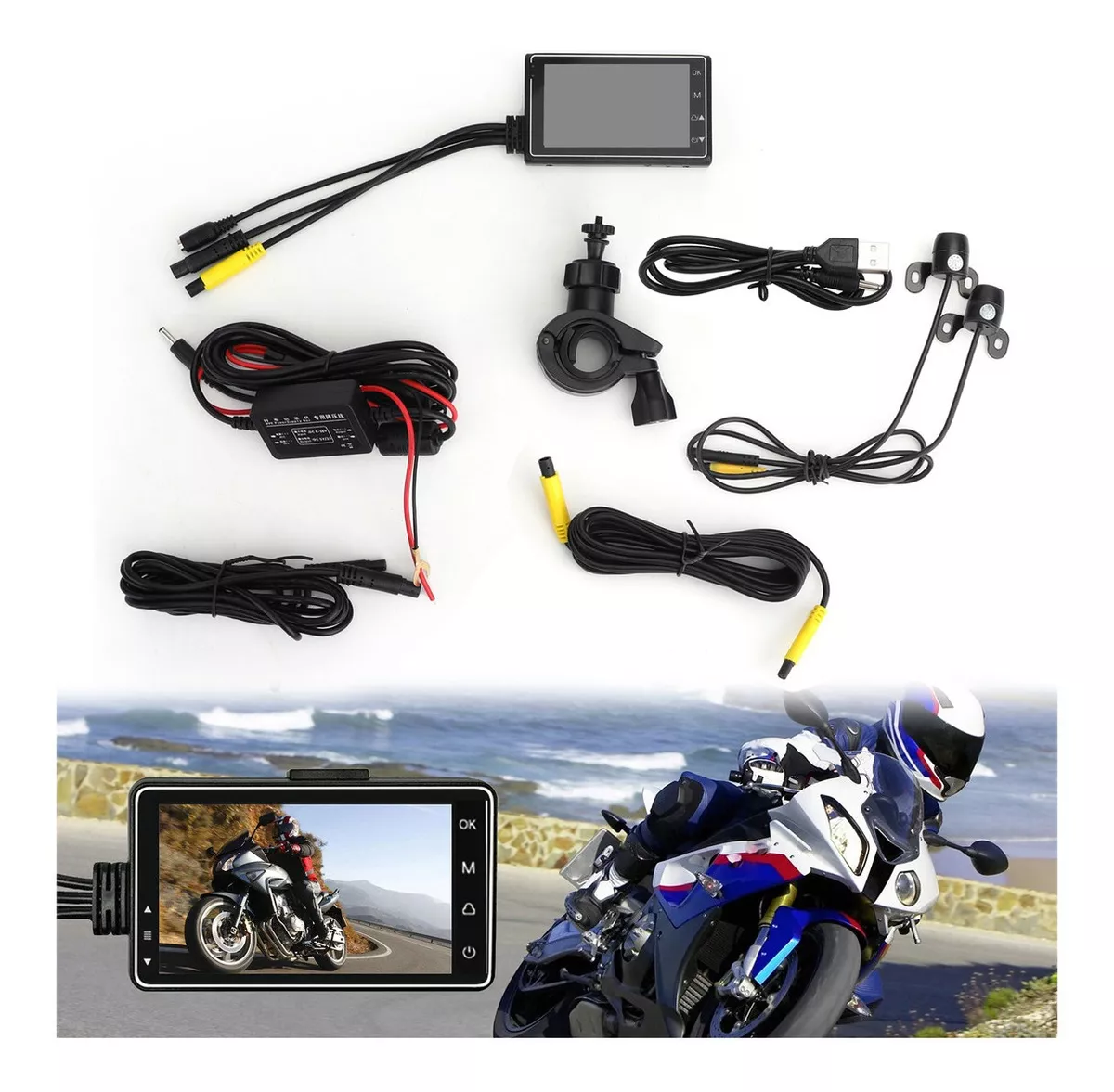 Soporte Cámara Dual Grabadora Video Dvr Motocicleta 1080p