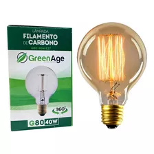 Lâmpada Filamento De Carbono G80 40w 220v E27 Retrô Vintage Decorativa Branco Quente - Green Age